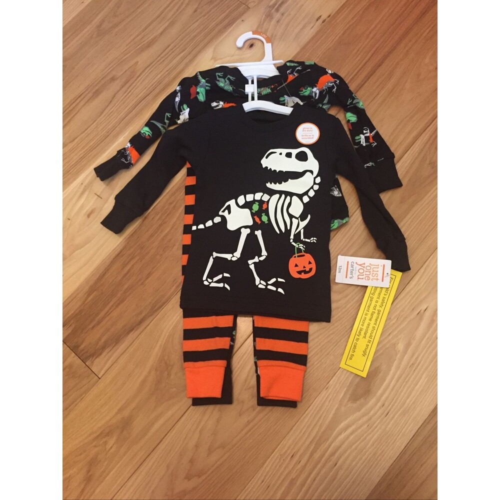 Boys Halloween 4 Pce Pajamas Glow in the Dark Just One You Carters 12 Mo NEW